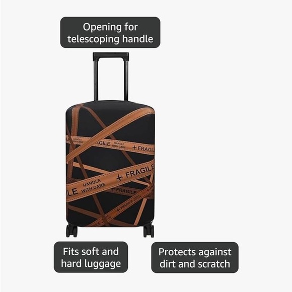 NWOT Black & Brown Luggage Cover with Fragile Print 18-22” Sm Diagonal Carry-on - Picture 3 of 10
